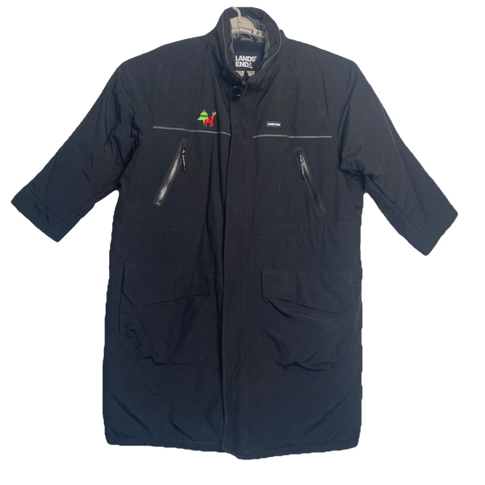 Lands End Mens Stadium Squall Coat Black Long Insulated Parka Reindeer Men's XXL